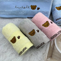 Embroidered Cartoon Pattern Cotton Face Washing Towel 25x9in 1pc