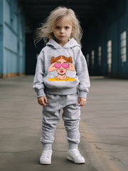 OERYUI Girls Boys 2pcs Fashionable Print Hooded Pullover Pants Set