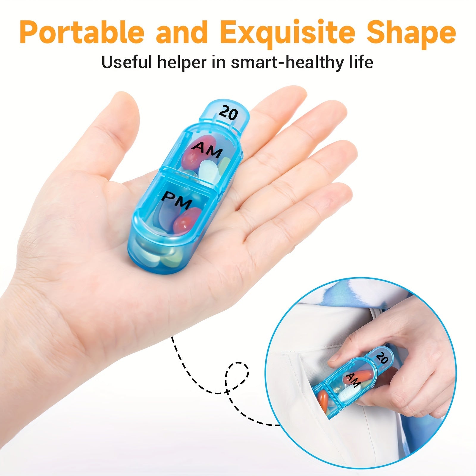 Monthly Pill Storage Box 2 Times 30 Pill Portable Travel Box w/ 32 Compa