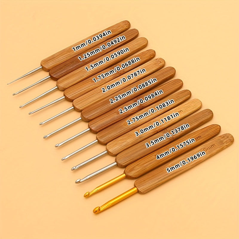 Crochet Hook Kit Bamboo Handle Needles DIY Weave Yarn Sewing