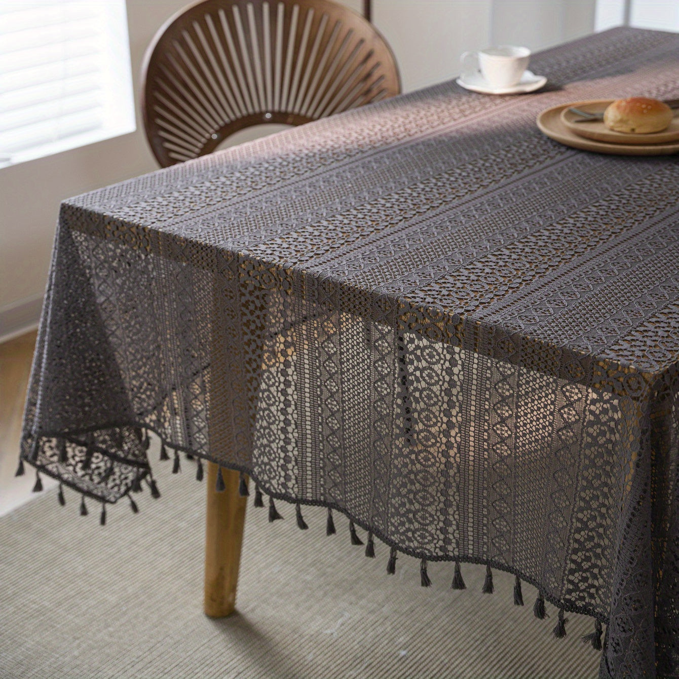 Bohemian Gray Lace Tablecloth for Parties and Home Decor