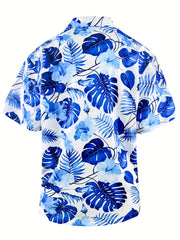 Tropical Leaf Print Men's Hawaiian Shirt Casual Short Sleeve Summer Vacation Top