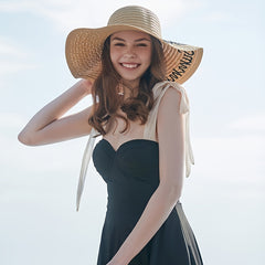 Vintage Summer Sun Hat Embroidered Beach Floppy Straw Hat