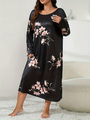 Floral Print Long Sleeve Maxi Tee Nightdress
