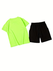 Boys Sport Suit Short Sleeves Tops & Bottoms for Basketball and Football