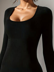 Solid Yoga Bodysuit Square Neck Jumpsuit Activewear