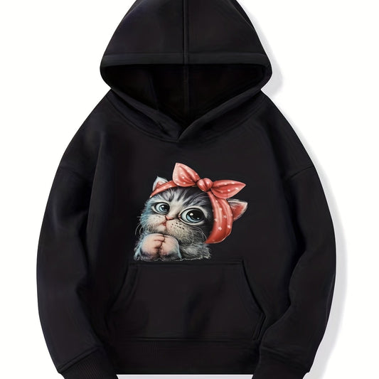 Bow Pattern Hoodie For Girls Long Sleeve Sweatshirt