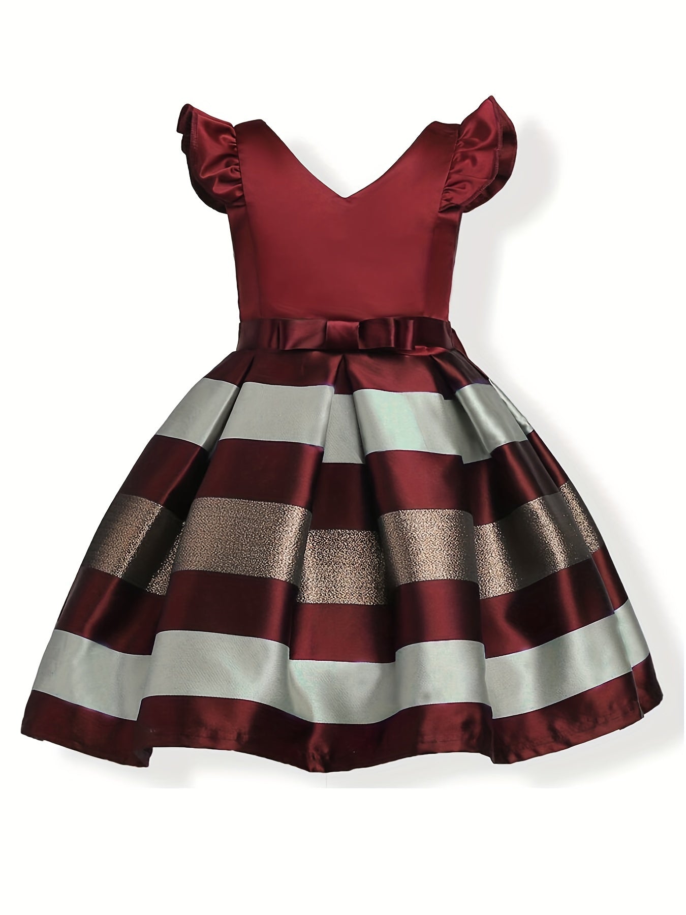 Toddlr Girls Striped Princess Dress Gown Ruffle Trim Bow Piano Performance