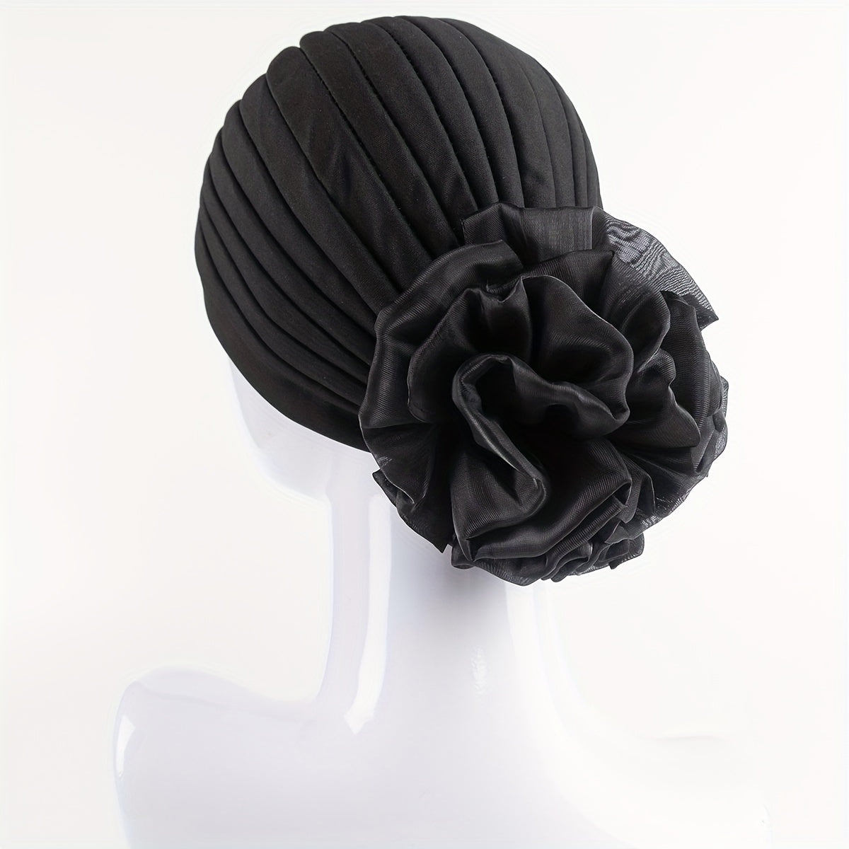 Pleated Mesh Flower Turban Head Wrap Bandana Chemo Cap