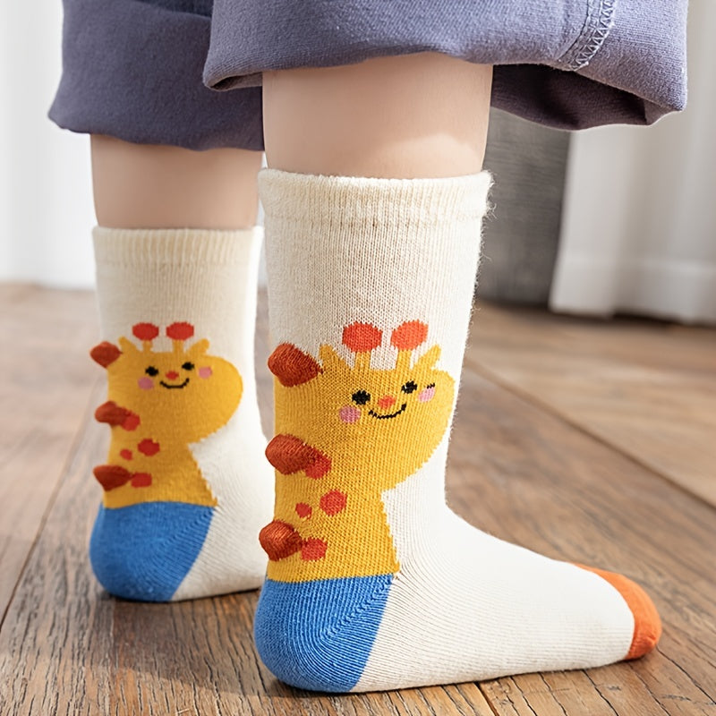 5Pairs Kids Cartoon Giraffe Socks for Autumn Winter