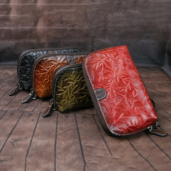 Vintage Leather Wristlet Clutch for Women Large Capacity Wallet