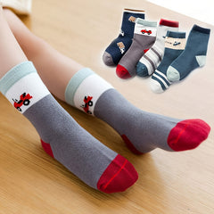 Boy's Cartoon Striped Crew Socks Breathable Casual Style Unisex Socks