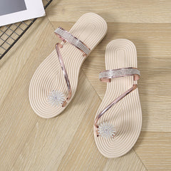 Women's Rhinestone Flat Flip Flops Open Toe Non Slip Slides Shoes