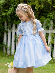 Girls' Lace Trims Collared Short Sleeve Princess Dress