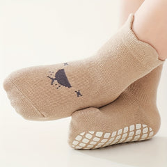 5 Pairs Kids Cotton Non-Slip Indoor Floor Socks - Animal Pattern Crew Socks