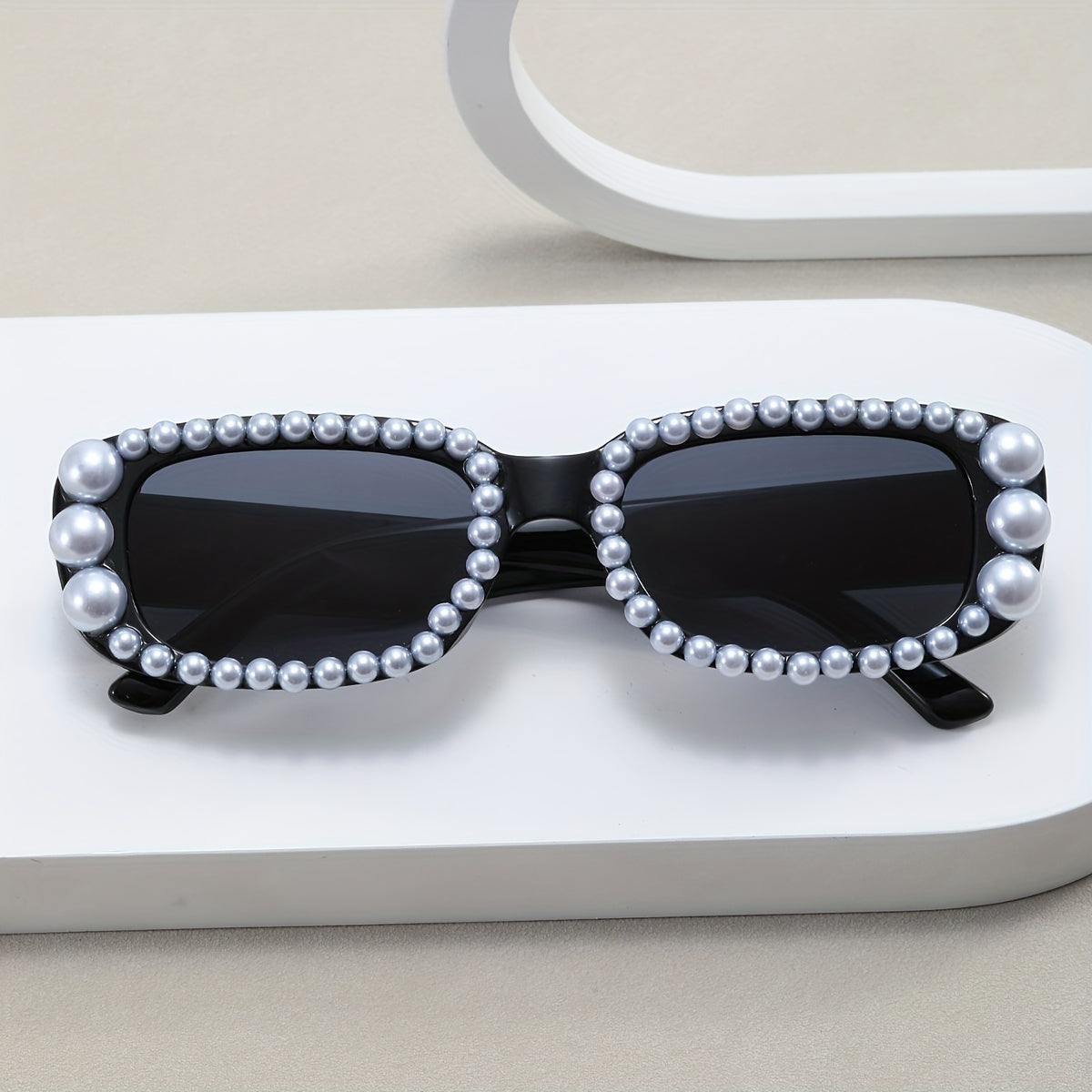 Y2K Faux Pearl Rectangle Sunglasses Women UV400