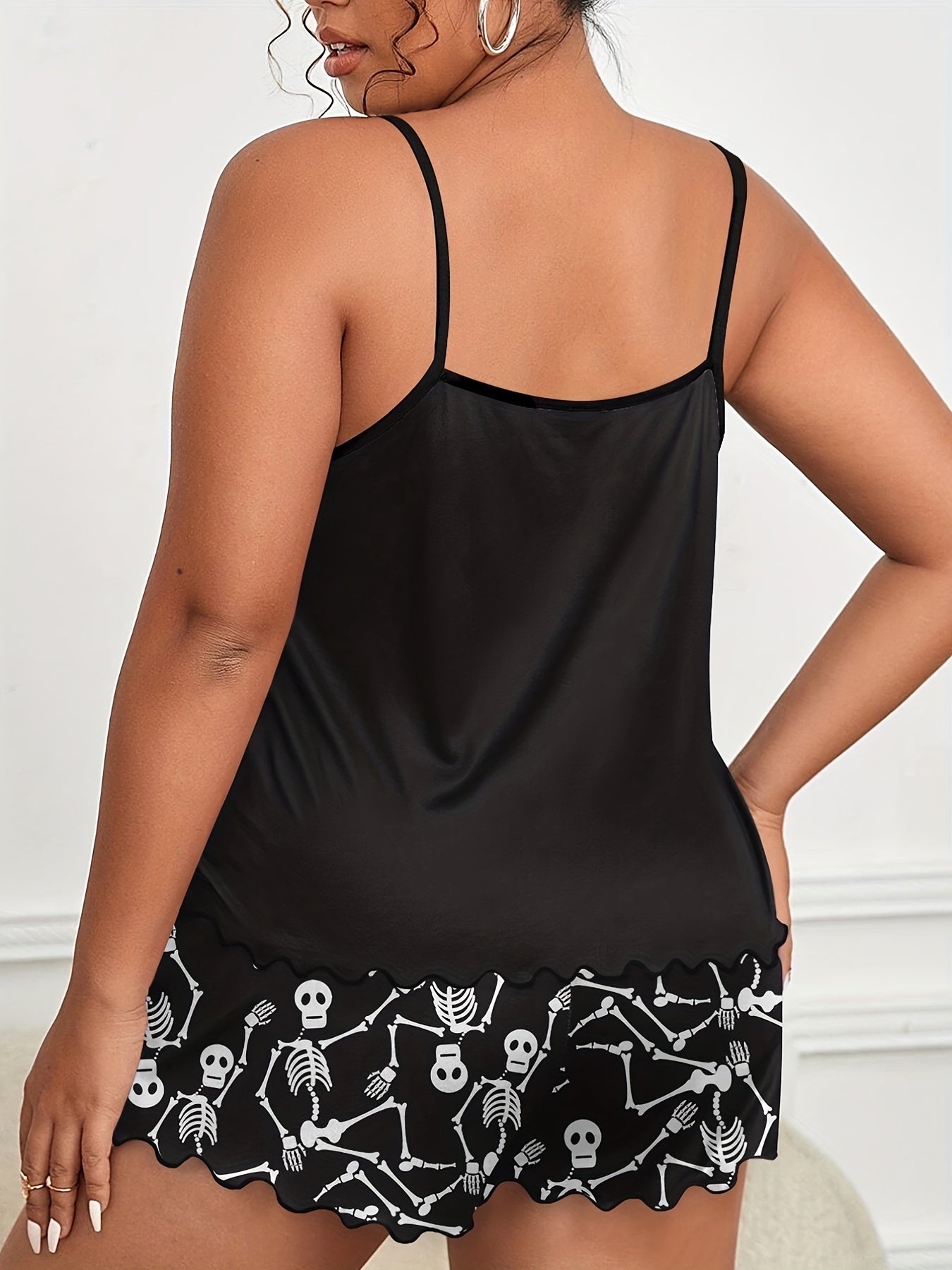 Halloween Skull Print Pajama Set Women's Cami Top & Shorts