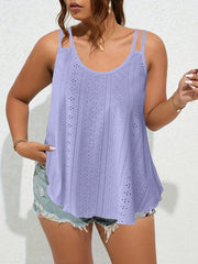Casual Tank Top Women's Plus Solid Jacquard Eyelet Embroidered