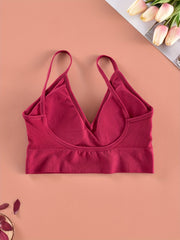 Ribbed Cami Crop Top V Neck Backless