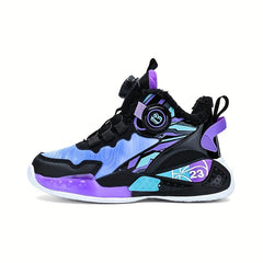 Boy's Basketball Shoes with Rotating Buckle Comfy Breathable Non Slip Sneakers