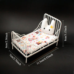 Mini Iron Bed w/ Pillow Metal Dollhouse Furniture