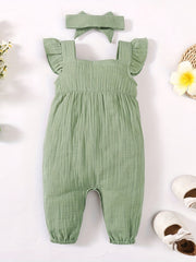 2pcs Baby Girls Ruffle Trim Romper & Headband Set