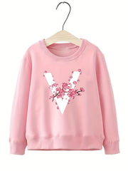 Blossoms & "V" Alphabet Pattern Sweatshirt For Girls
