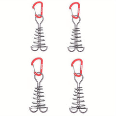 4pcs Stainless Steel Octopus Rope Buckles with Spiral Tent Pegs and Hooks