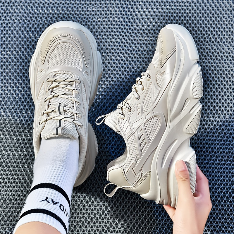 Women's Heightened Running Shoes Mesh Lightweight Lace Up Chunky Sneakers