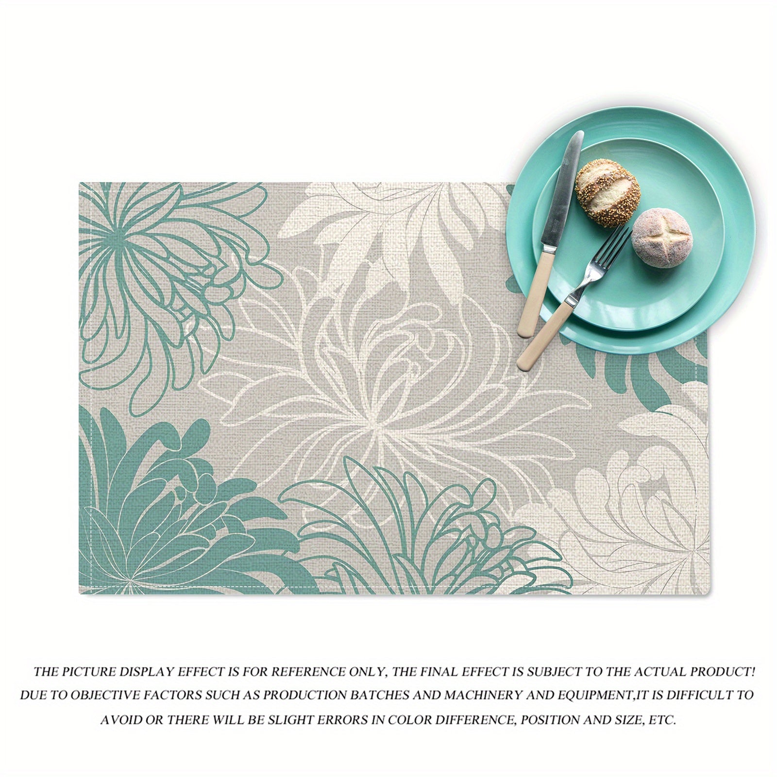 Aqua Chrysanthemum Flowers Table Runner Placemats Heat Resistant Floral Pad