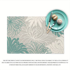 Aqua Chrysanthemum Flowers Table Runner Placemats Heat Resistant Floral Pad