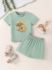 Toddler 2pcs Set Short Sleeve T shirt & Matching Shorts Cartoon Cotton Summer