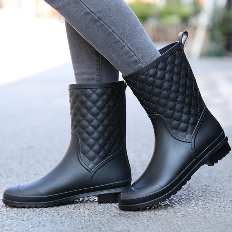 Argyle Quilted Slip on Rain Boots Waterproof Shoes