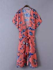Plant Graphic Cover Up Shirt Loose Fit Non Stretch Beachwear Kimono