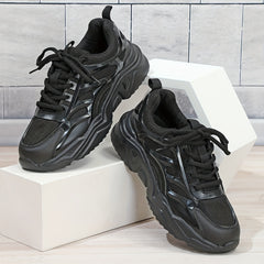 Faux Leather Chunky Sneakers Wear Resistant Shock Absorption Running Shoes