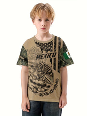MEXICO Boys Summer Sports T-shirt Round Neck Short Sleeve Casual Top