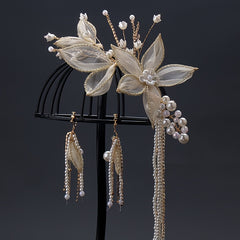 Faux Pearl Tassel Hairclip Earrings Set Wedding Party Decor