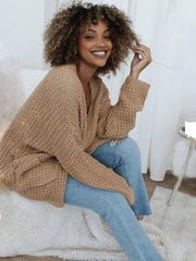 Solid Long Sleeve Open Front Cardigan With Pockets