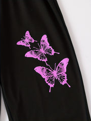 Girls Purple Butterfly High Waist Sweatpants