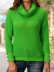 Buttoned Turtleneck Top Long Sleeve Sweater