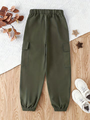 Boy's Green Cargo Pants With Pockets for Outdoor