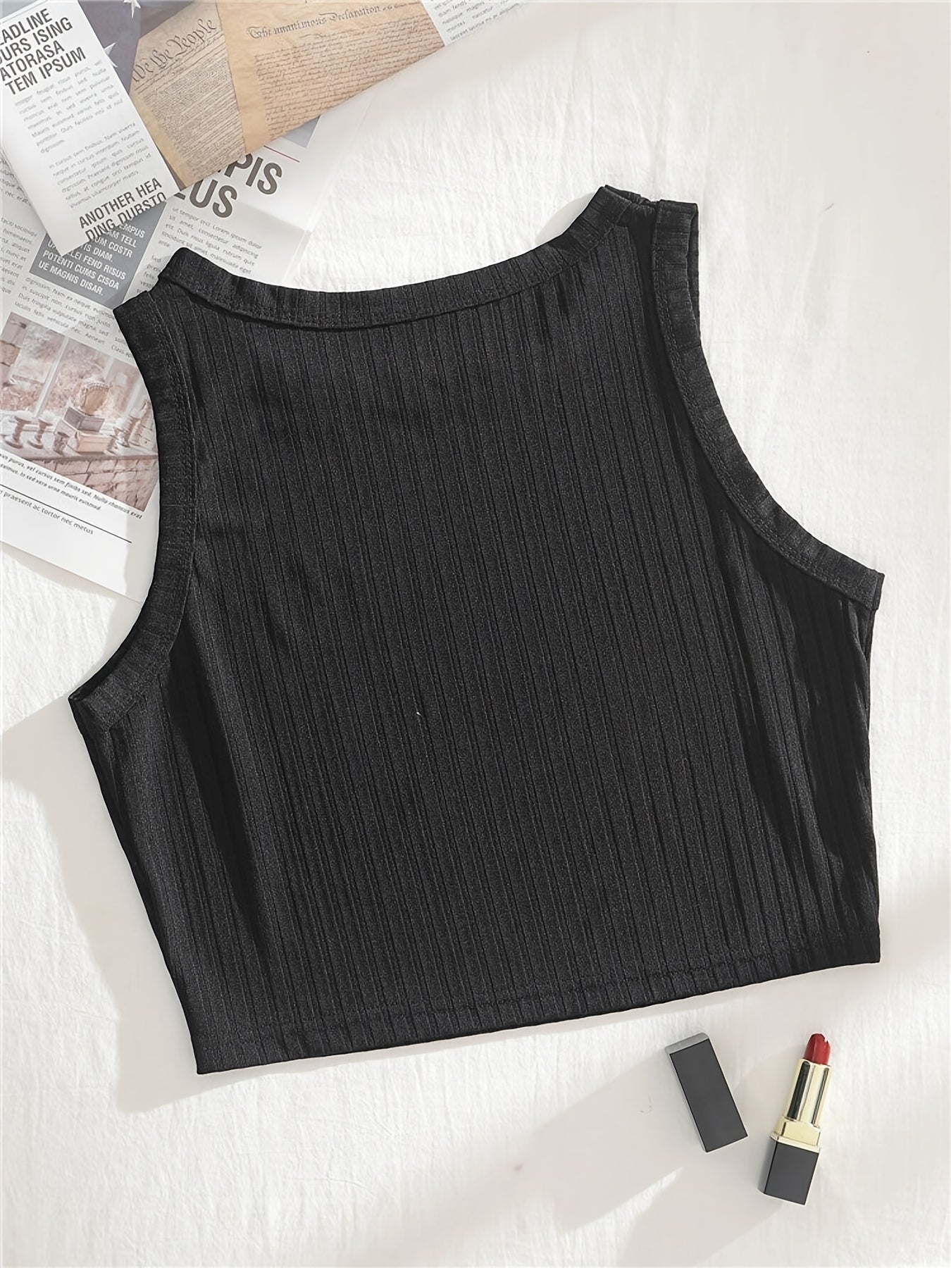 Ribbed Knit Summer Crop Top Y2K Sleeveless Solid Casual Top Women's Clothing