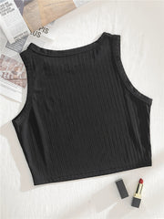 Ribbed Knit Summer Crop Top Y2K Sleeveless Solid Casual Top Women's Clothing