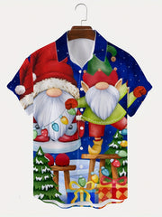 Christmas Little Man Print Men's Casual Short Sleeve Shirt