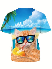 3D Beach Kitty Short Sleeve T shirt for Boys Girls