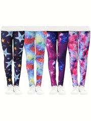 4 Packs Girls Starry Sky Pattern Leggings Stretch Sport Pants