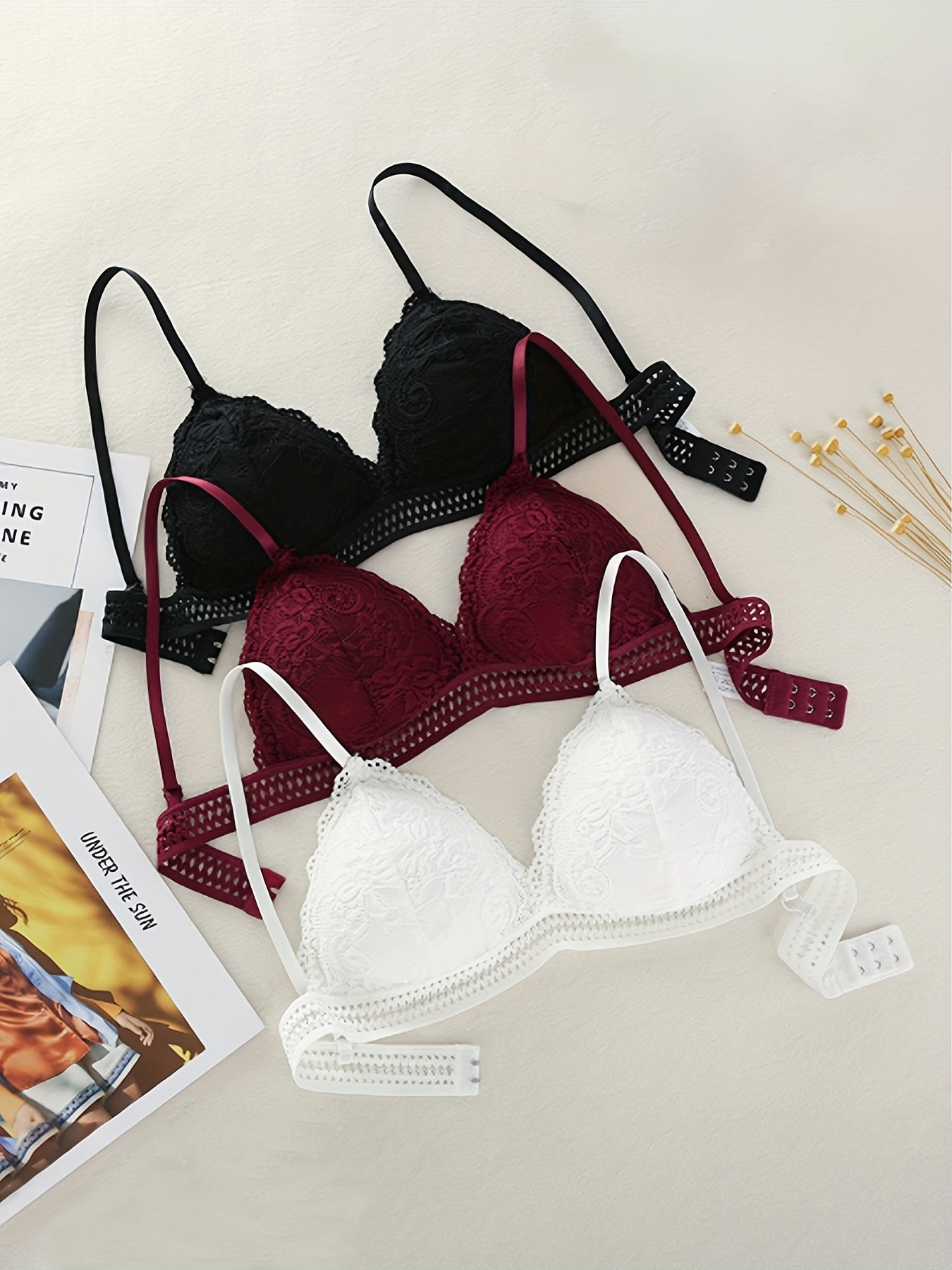 3pcs Girls Lace Camisole Bras No Steel Ring Soft Bralette Underwear