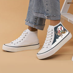 Christmas Santa Print Chunky Canvas Sneakers High Top Classic Skate Shoes