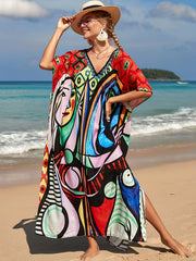 Abstract Print Bat Sleeve Cover Up Dress
