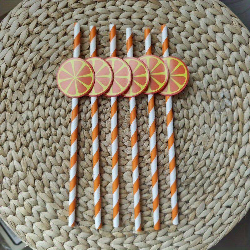6pcs Disposable Paper Straw Fruit Animal Decoration Degradable